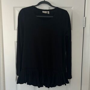 LOGO by Lori Goldstein Black Blouse with Ruffle Hem